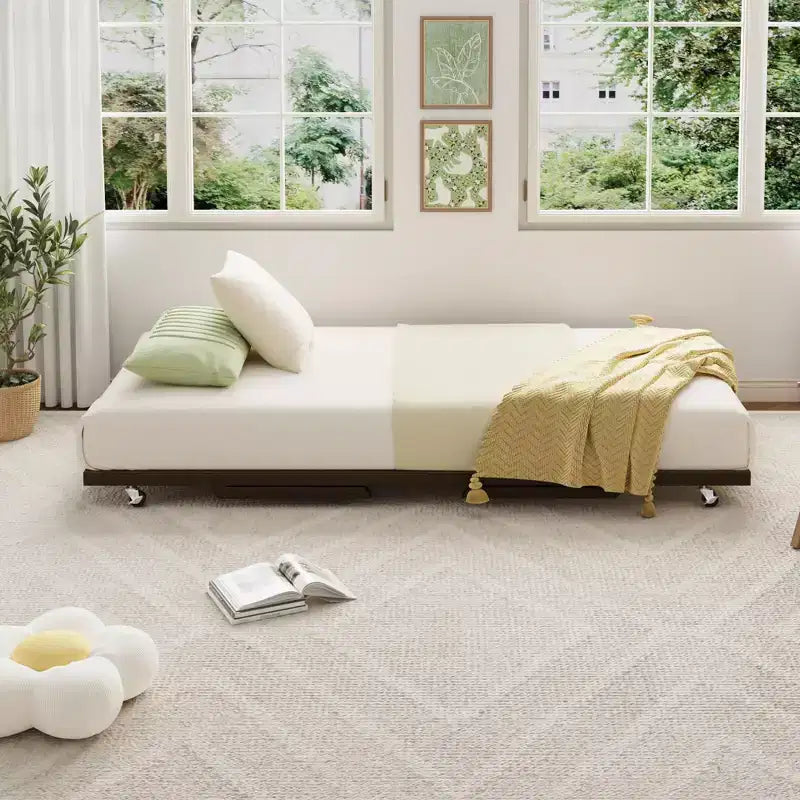 Struttura Letto Estraibile Gemello - Piattaforma Metallica a Scomparsa con Ruote Bloccabili, Design Pieghevole per Camere degli Ospiti e Pigiama Party