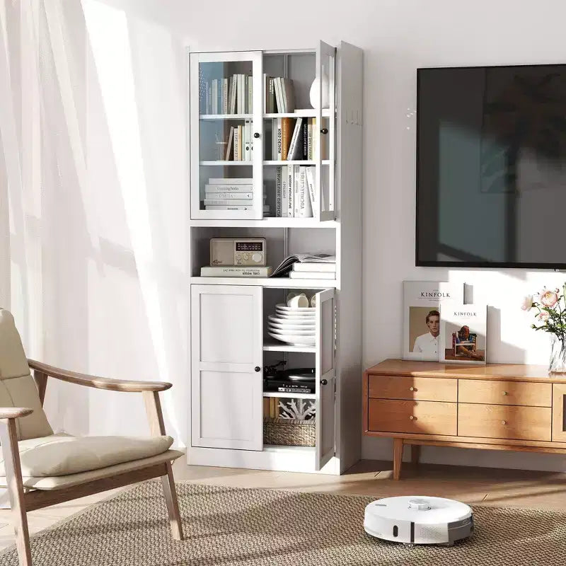 Armadio dispensa da cucina autoportante da 61", mobile contenitore regolabile con 4 ripiani, credenza in metallo resistente per sala da pranzo/soggiorno