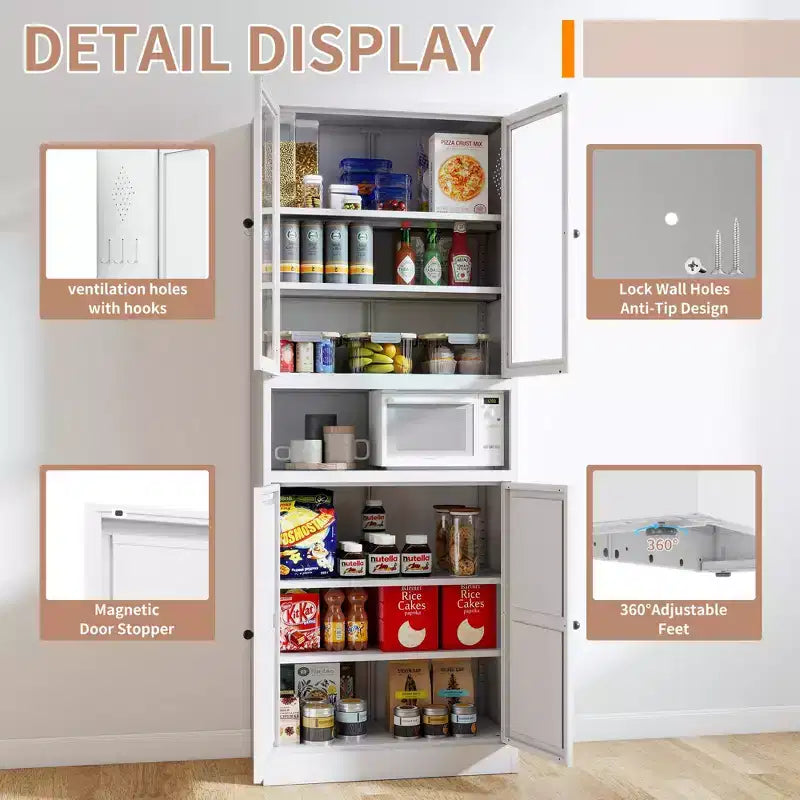 Armadio dispensa da cucina autoportante da 61", mobile contenitore regolabile con 4 ripiani, credenza in metallo resistente per sala da pranzo/soggiorno