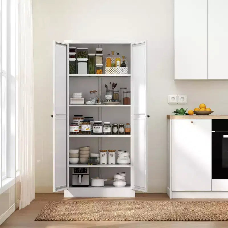 Armadio dispensa da cucina autoportante da 61", mobile contenitore regolabile con 4 ripiani, credenza in metallo resistente per sala da pranzo/soggiorno