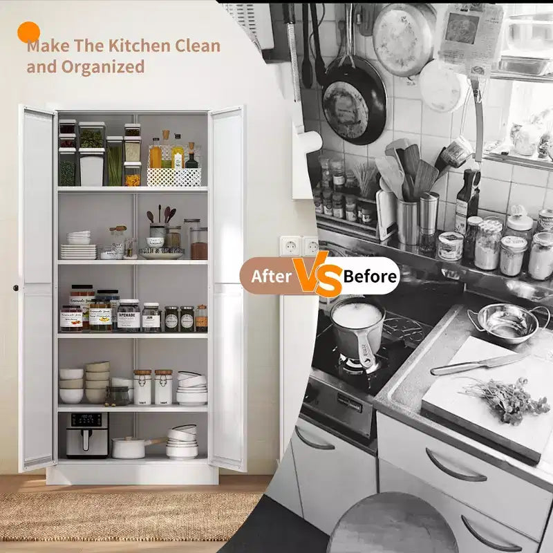 Armadio dispensa da cucina autoportante da 61", mobile contenitore regolabile con 4 ripiani, credenza in metallo resistente per sala da pranzo/soggiorno