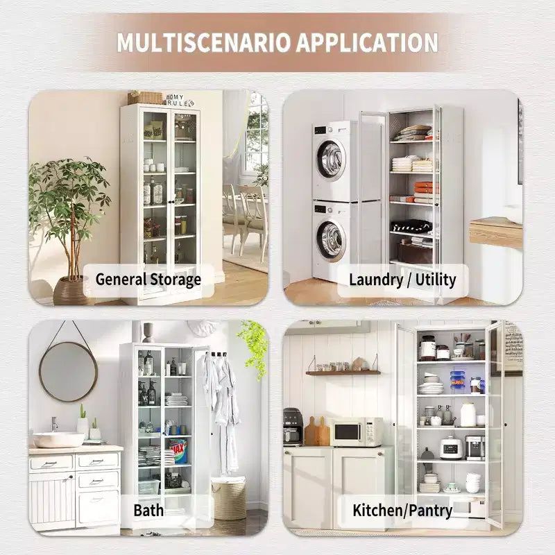 Armadio dispensa da cucina autoportante da 61", mobile contenitore regolabile con 4 ripiani, credenza in metallo resistente per sala da pranzo/soggiorno
