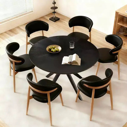 Tavolo da pranzo rotondo in legno massello da 47", base a piedistallo intersecante nera 4-6 posti per cucina e sala da pranzo