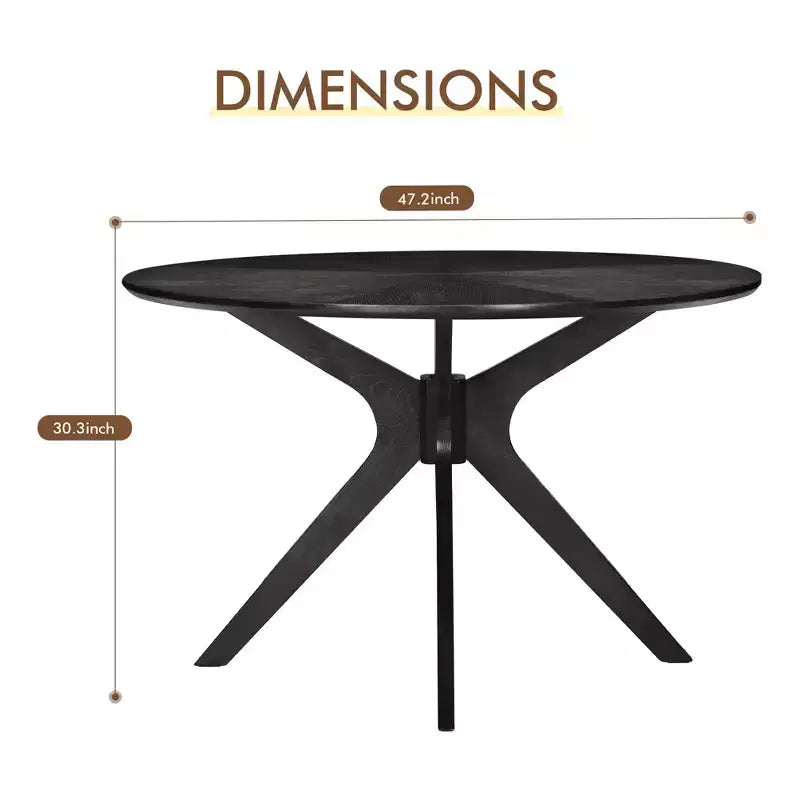 Tavolo da pranzo rotondo in legno massello da 47", base a piedistallo intersecante nera 4-6 posti per cucina e sala da pranzo