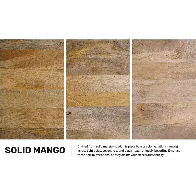 Tavolino boho-contemporaneo in mango massiccio largo 40 cm, montato