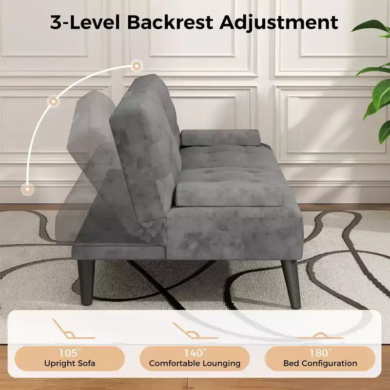 Divano Letto Futon Convertibile, Divano Piccolo Reclinabile, Divano Letto a 64 Posizioni Regolabili per Soggiorno, Bracciolo Rimovibile
