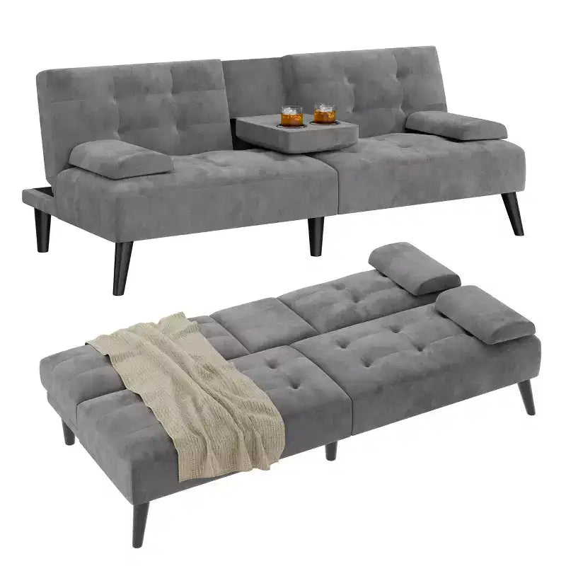 Divano Letto Futon Convertibile, Divano Piccolo Reclinabile, Divano Letto a 64 Posizioni Regolabili per Soggiorno, Bracciolo Rimovibile