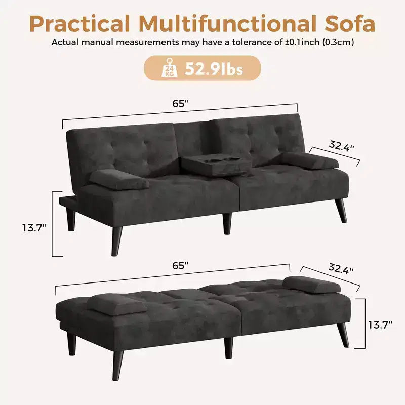 Divano Letto Futon Convertibile, Divano Piccolo Reclinabile, Divano Letto a 64 Posizioni Regolabili per Soggiorno, Bracciolo Rimovibile