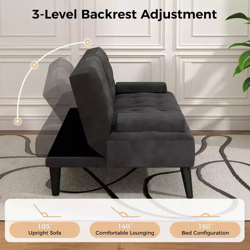 Divano Letto Futon Convertibile, Divano Piccolo Reclinabile, Divano Letto a 64 Posizioni Regolabili per Soggiorno, Bracciolo Rimovibile