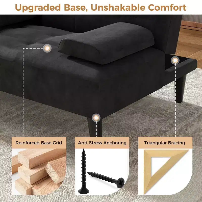 Divano Letto Futon Convertibile, Divano Piccolo Reclinabile, Divano Letto a 64 Posizioni Regolabili per Soggiorno, Bracciolo Rimovibile
