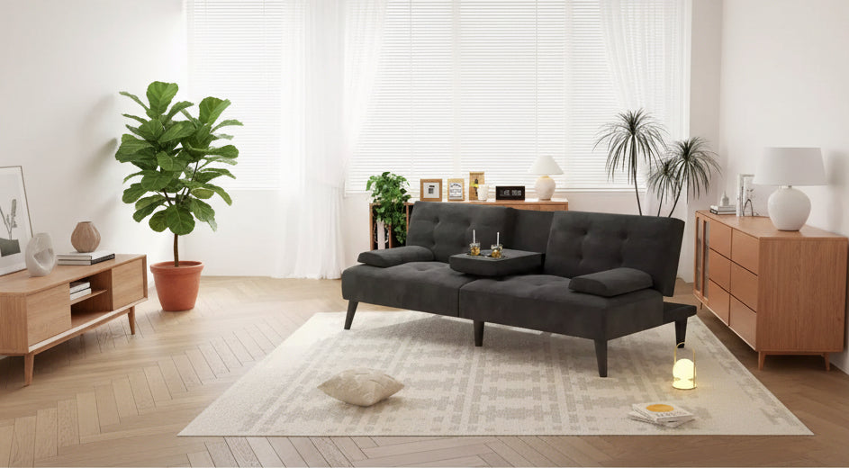 Celebalcony Convertible Futon Sofa Bed Couch, Small Sofa Couch Recliner, 64 Adjustable Sleeper Sofa Bed for Living Room, Removable Armrest