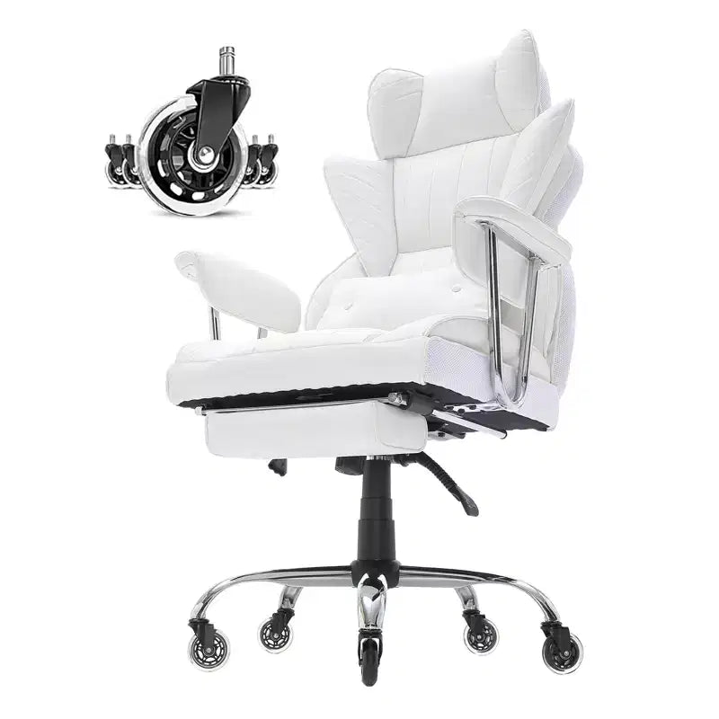 VEVOR Reclining Office Chair with Footrest, Heavy Duty PU Leather Wide Office Chair, Big and Tall Executive Office Chairs with Lumbar Support, White