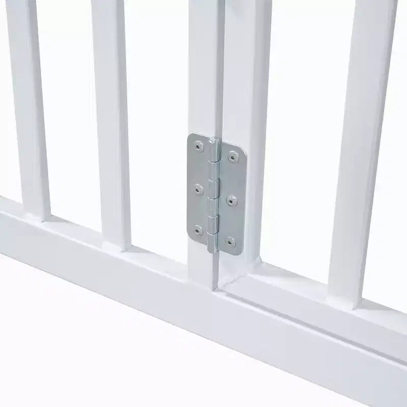 Letto a capanna in metallo per bambini con recinzione e porta, bianco