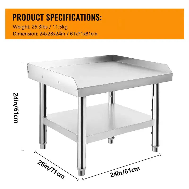Tavolo da preparazione 24X28 per griglia, tavolo da lavoro in acciaio inossidabile resistente da 450 kg con ripiano inferiore da 100 kg, ideale per cucine commerciali, hotel e case