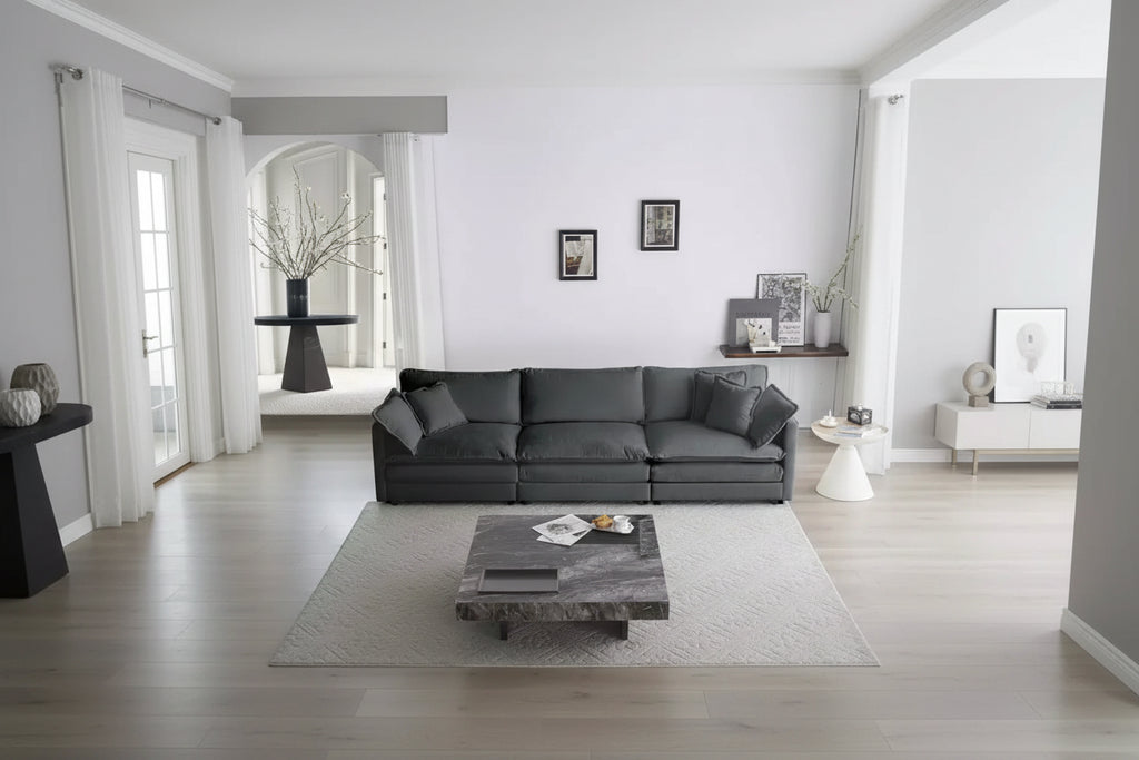 MAYEERTY Mid Century Modern 3 Seater Sofa with 2 Armrest Pillows 2 Toss Pillows for Living Room Gray