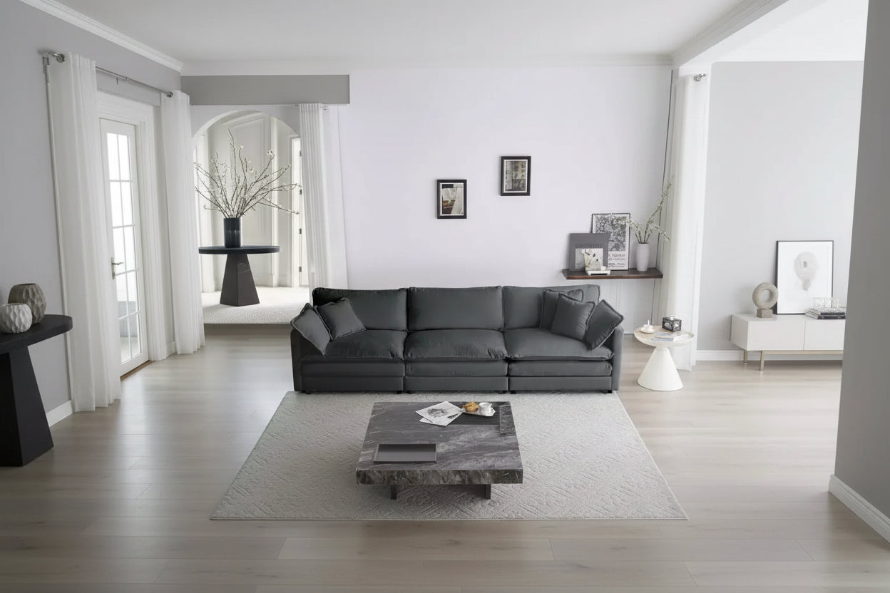 MAYEERTY Mid Century Modern 3 Seater Sofa with 2 Armrest Pillows 2 Toss Pillows for Living Room Gray