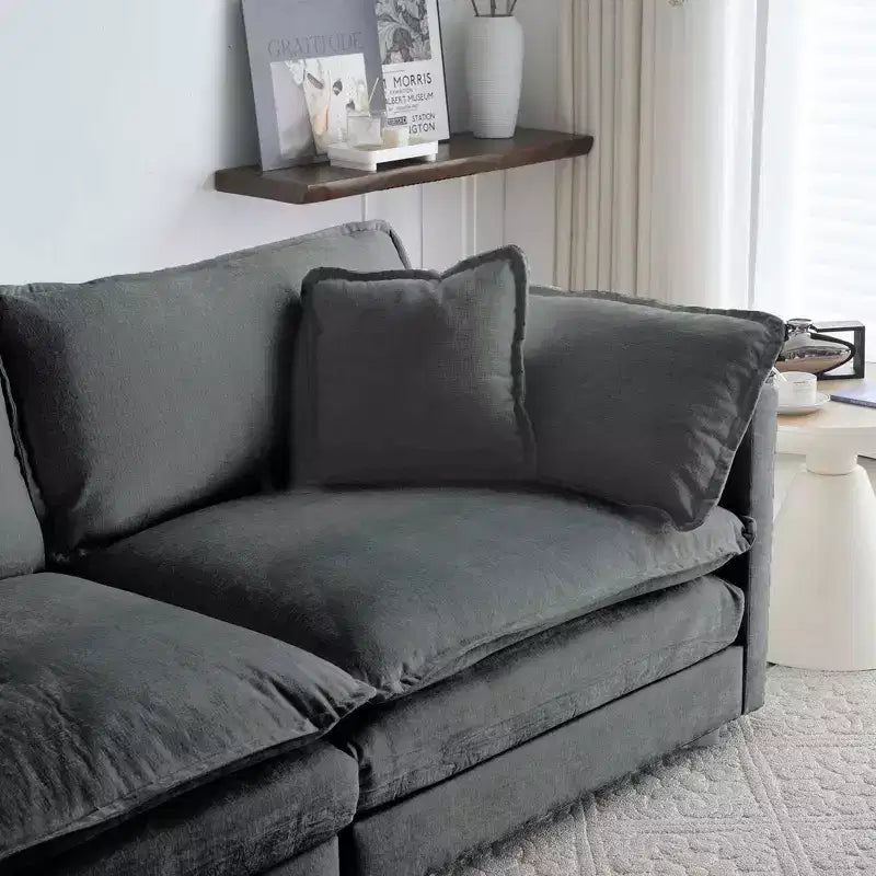 Divano a 3 posti Mid Century Modern con 2 cuscini bracciolo e 2 cuscini decorativi per soggiorno, grigio
