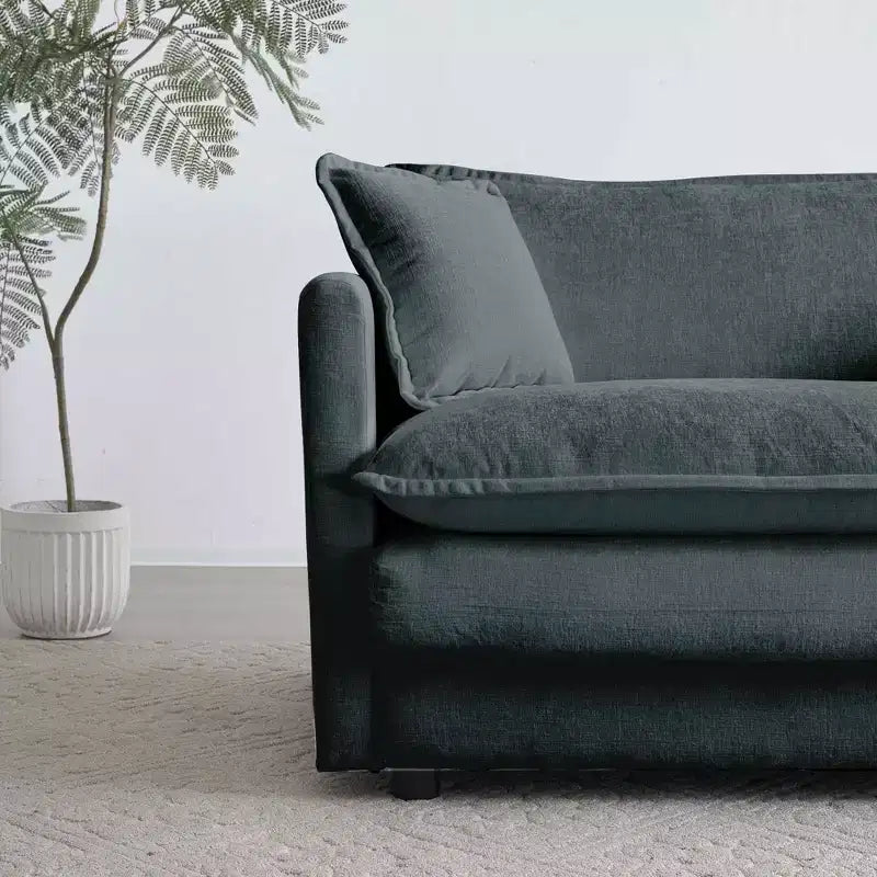 Divano a 3 posti Mid Century Modern con 2 cuscini bracciolo e 2 cuscini decorativi per soggiorno, grigio