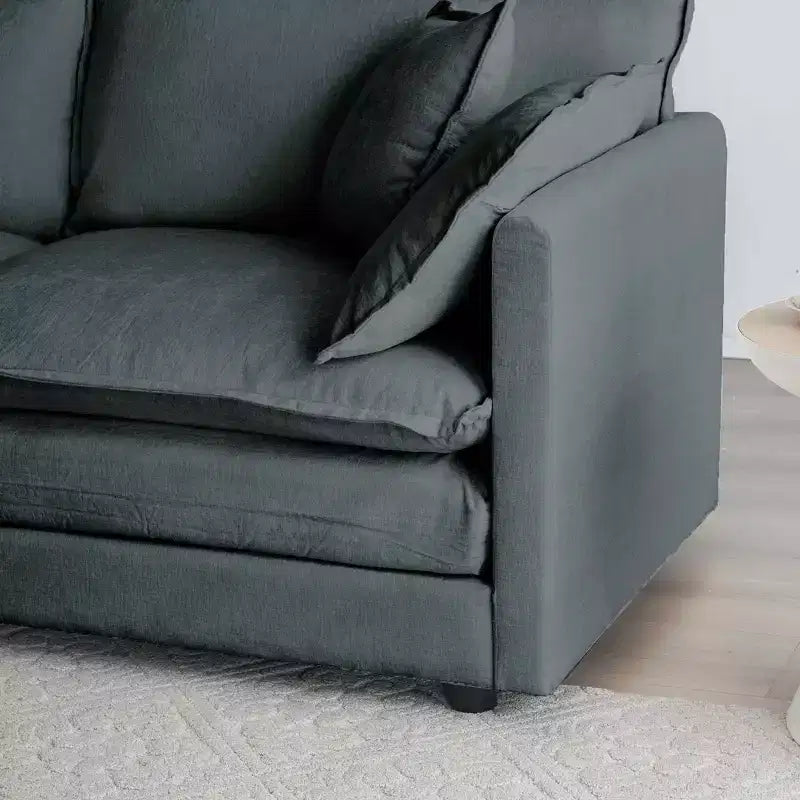 Divano a 3 posti Mid Century Modern con 2 cuscini bracciolo e 2 cuscini decorativi per soggiorno, grigio