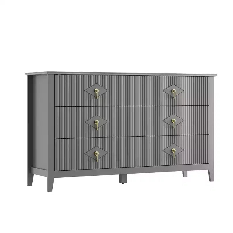 54 Wide 6-Drawer Dresser, Modern Chest with Metal Handles for Bedroom Storage, Gray