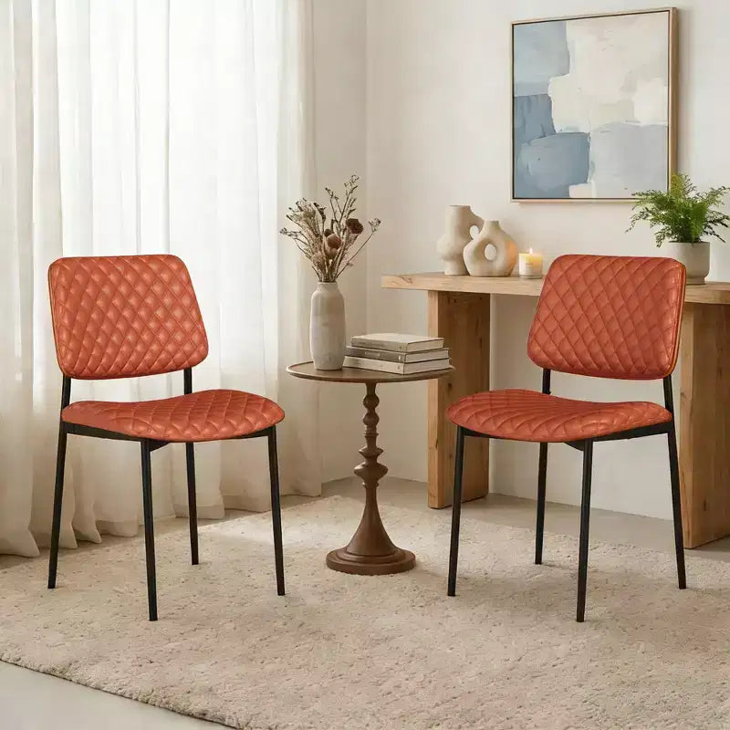 Set di 2 sedie da pranzo Mid-Century, sedie da cucina trapuntate in pelle PU con schienale in legno curvato, sedie laterali imbottite industriali