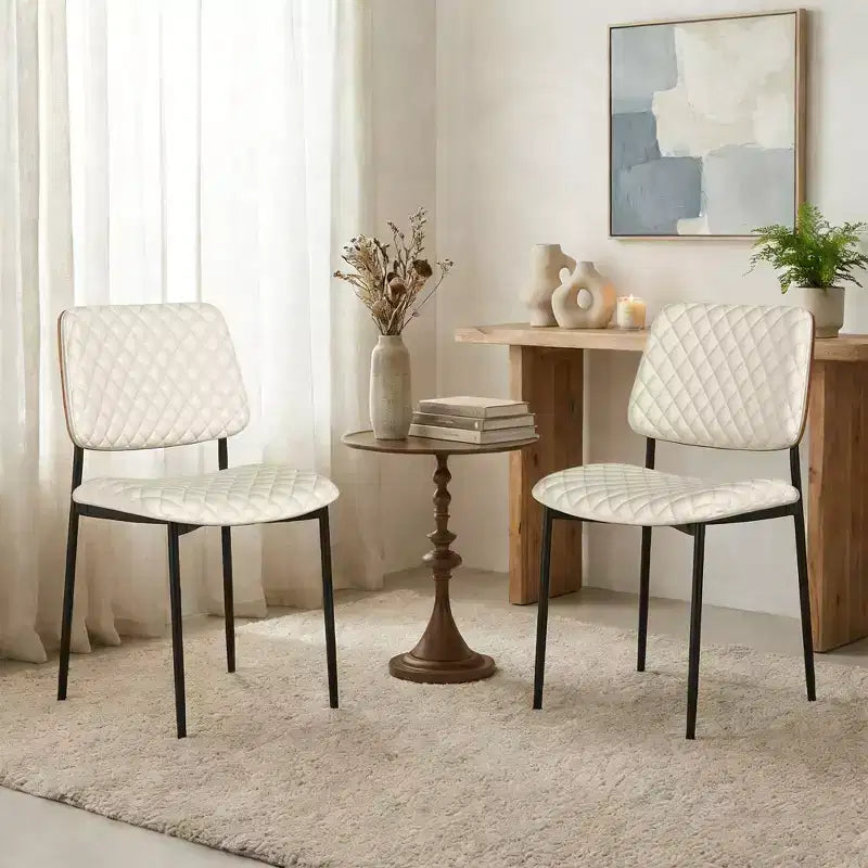 Set di 2 sedie da pranzo Mid-Century, sedie da cucina trapuntate in pelle PU con schienale in legno curvato, sedie laterali imbottite industriali