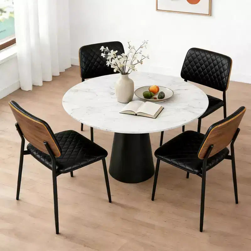 Set di 2 sedie da pranzo Mid-Century, sedie da cucina trapuntate in pelle PU con schienale in legno curvato, sedie laterali imbottite industriali