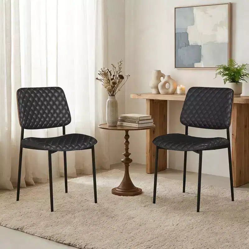 Set di 2 sedie da pranzo Mid-Century, sedie da cucina trapuntate in pelle PU con schienale in legno curvato, sedie laterali imbottite industriali