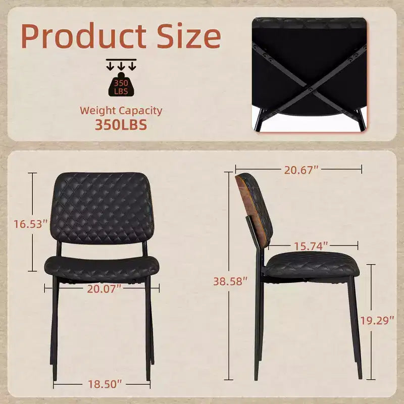 Set di 2 sedie da pranzo Mid-Century, sedie da cucina trapuntate in pelle PU con schienale in legno curvato, sedie laterali imbottite industriali