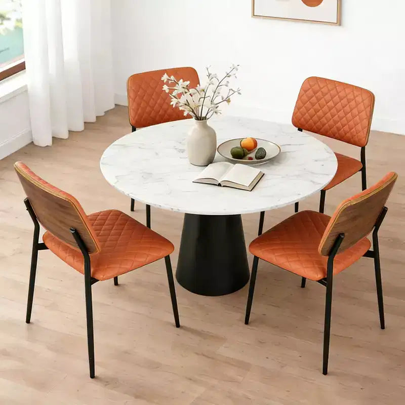 Set di 2 sedie da pranzo Mid-Century, sedie da cucina trapuntate in pelle PU con schienale in legno curvato, sedie laterali imbottite industriali