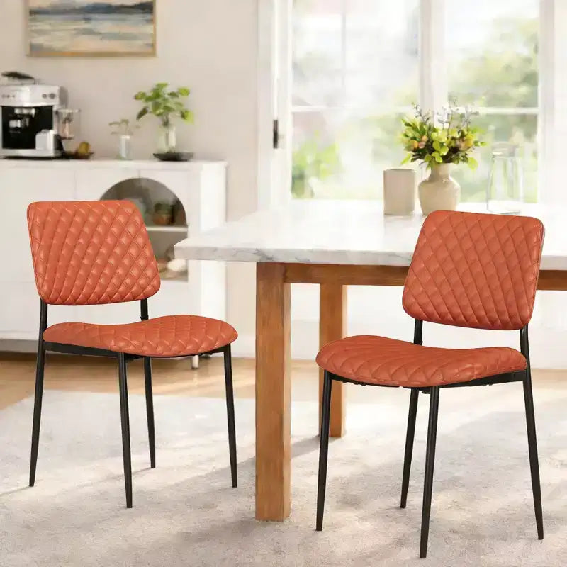 Set di 2 sedie da pranzo Mid-Century, sedie da cucina trapuntate in pelle PU con schienale in legno curvato, sedie laterali imbottite industriali