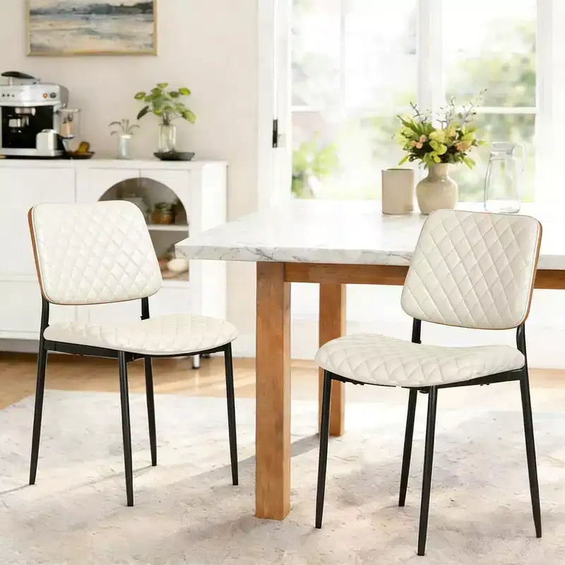 Set di 2 sedie da pranzo Mid-Century, sedie da cucina trapuntate in pelle PU con schienale in legno curvato, sedie laterali imbottite industriali