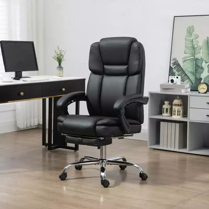 Sedia da ufficio massaggiante con calore, altezza regolabile e poggiapiedi, comoda sedia da scrivania per computer in pelle PU