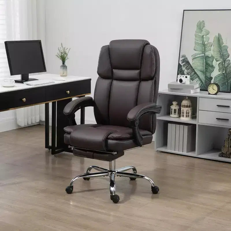 Sedia da ufficio massaggiante con calore, altezza regolabile e poggiapiedi, comoda sedia da scrivania per computer in pelle PU