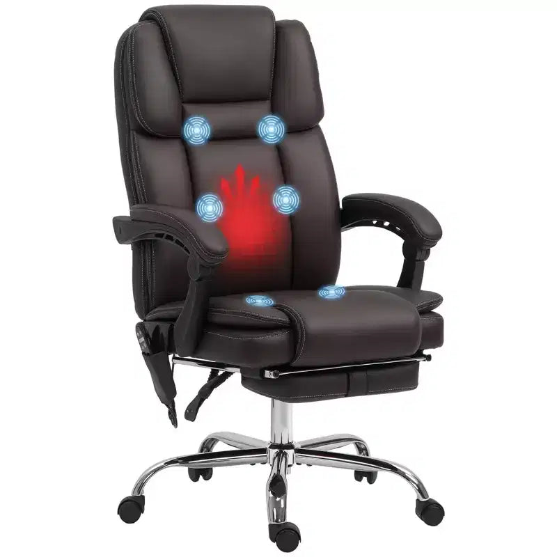 Sedia da ufficio massaggiante con calore, altezza regolabile e poggiapiedi, comoda sedia da scrivania per computer in pelle PU
