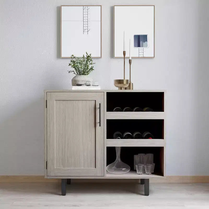 Mobile bar e credenza con mobiletto contenitore, supporti per calici sospesi e portabottiglie