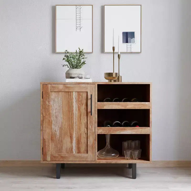 Mobile bar e credenza con mobiletto contenitore, supporti per calici sospesi e portabottiglie