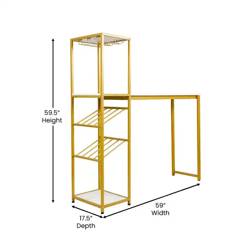 Tavolino da bar e da vino in metallo con portabottiglie e appendi-calici